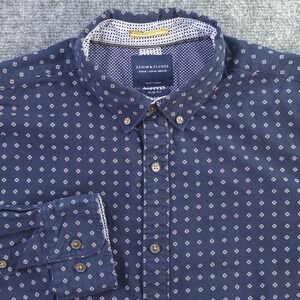 Denim & Flower Shirt Medium Slim Fit Blue Geometric Long Sleeve Button Down